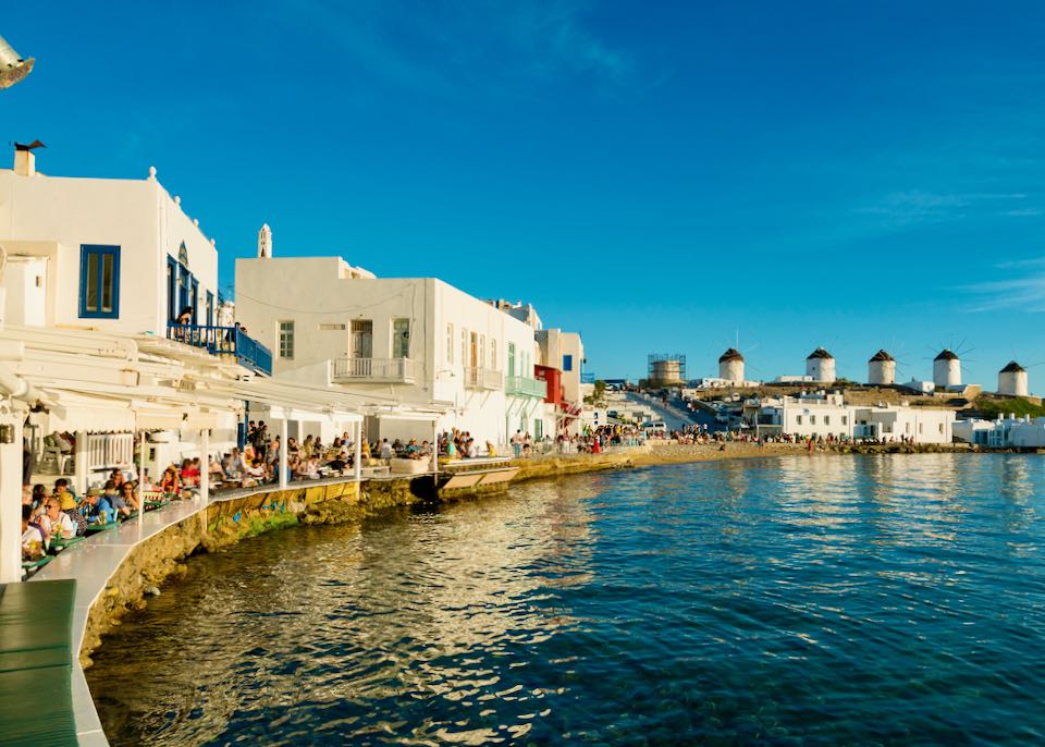 Little Venice is located in Mykonos Town which is known for its trendy bars