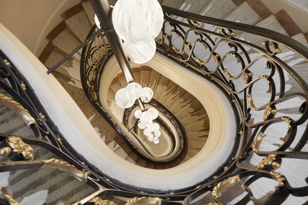 The staircase at La Réserve Hôtel Paris
