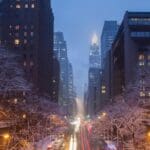 Image of 42nd Street in New York City during a snowstorm