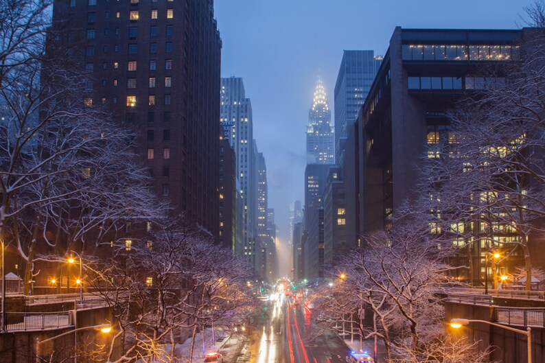 Image of 42nd Street in New York City during a snowstorm