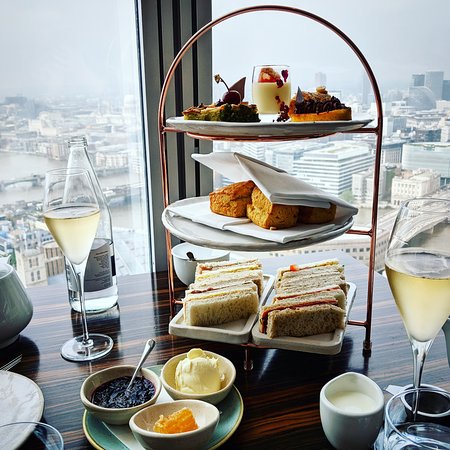 Three-tiered high tea stand at The Shard in London