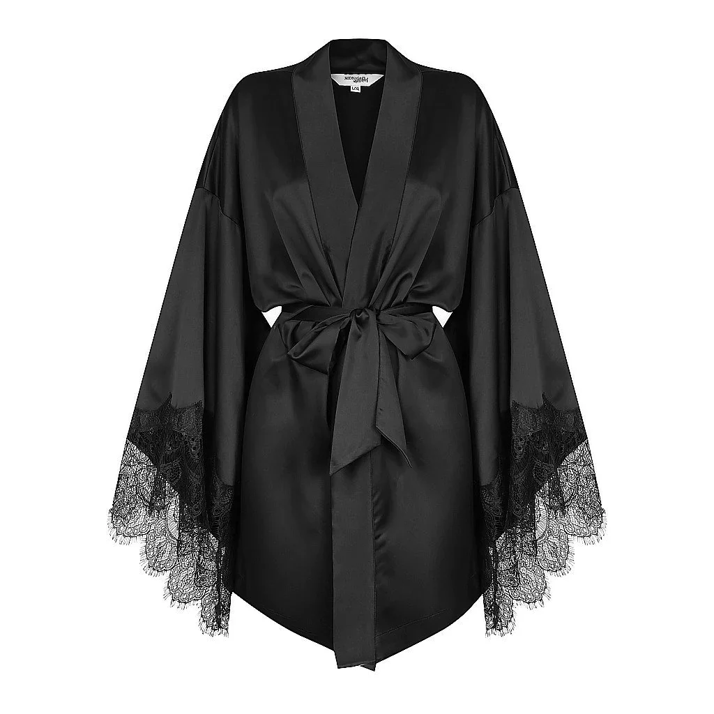 LUXE PERSONALISED BLACK LACE SHORT ROBE - BLACK LACE DETAILS
