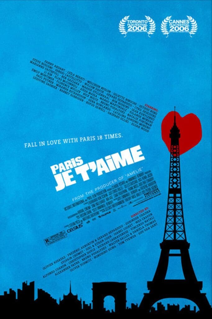 blue movie poster with Eiffel tower