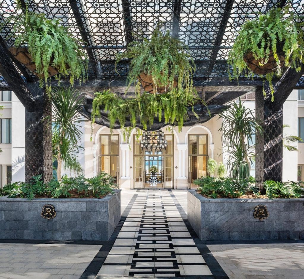 hotel design in asia featuring stone path leading to opulent door