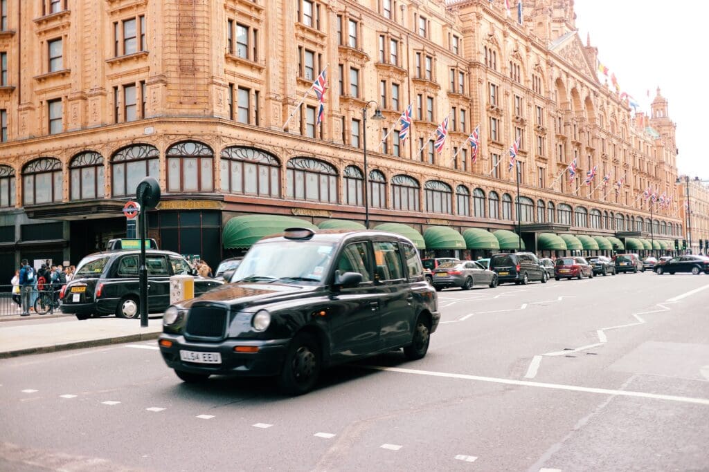 taxi passing harrods london