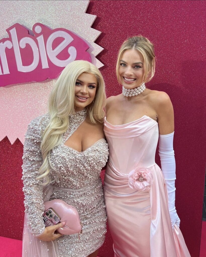 Season 7 contestant of Love Island, Liberty Poole and Margot Robbie at the London premiere of Barbie. Where margot robbie likes to travel