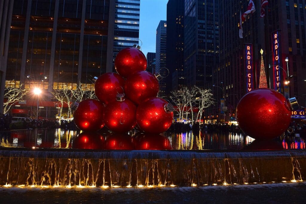 Bauble decorations in New York City for Christmas