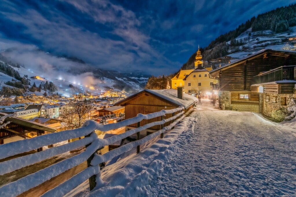 Places to visit for christmas. Small town covered in snow