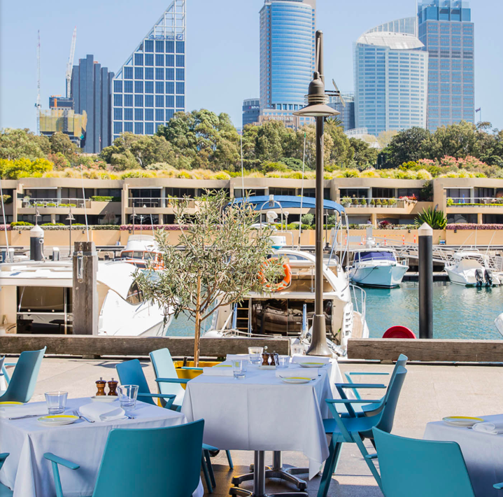 Views of the Finger Wharf, Woolloomooloo, outside OTTO Ristorante. 